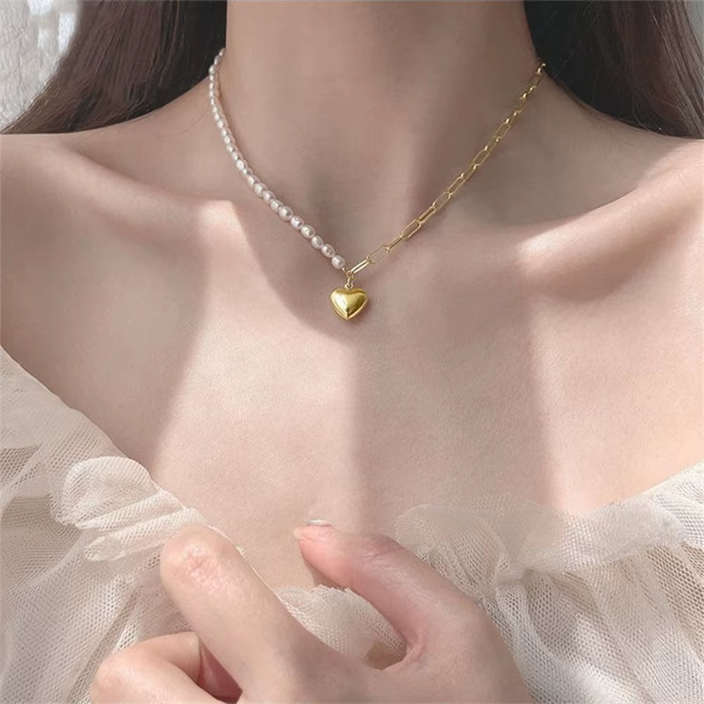 DAXI Beaded Choker Pearl Necklace for Women Gold Color Chain Necklace Pendant Collar Choker Chain Bead Necklace Vintage Jewelry