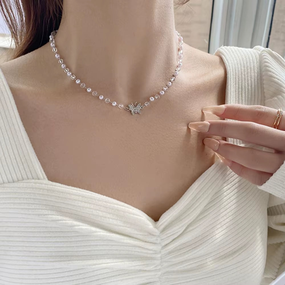 DAXI Beaded Choker Pearl Necklace for Women Gold Color Chain Necklace Pendant Collar Choker Chain Bead Necklace Vintage Jewelry