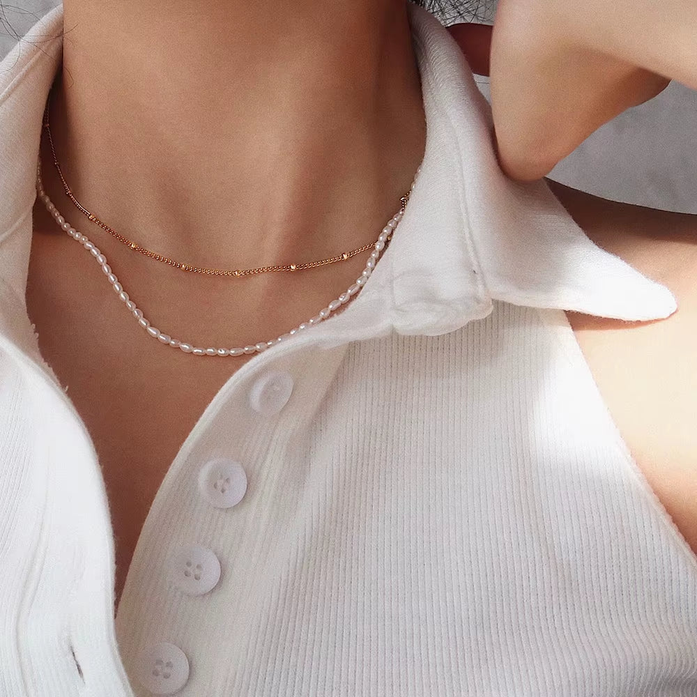 DAXI Beaded Choker Pearl Necklace for Women Gold Color Chain Necklace Pendant Collar Choker Chain Bead Necklace Vintage Jewelry