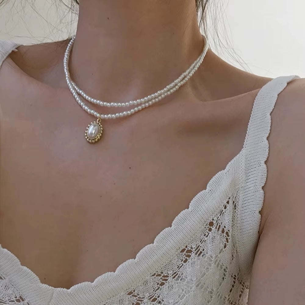 DAXI Beaded Choker Pearl Necklace for Women Gold Color Chain Necklace Pendant Collar Choker Chain Bead Necklace Vintage Jewelry