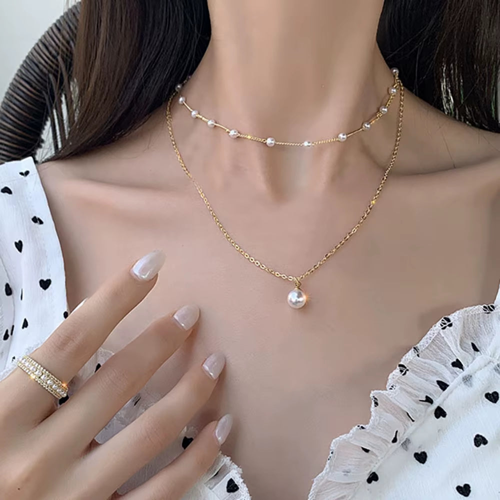 DAXI Beaded Choker Pearl Necklace for Women Gold Color Chain Necklace Pendant Collar Choker Chain Bead Necklace Vintage Jewelry