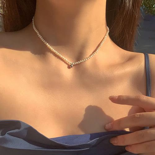 DAXI Beaded Choker Pearl Necklace for Women Gold Color Chain Necklace Pendant Collar Choker Chain Bead Necklace Vintage Jewelry