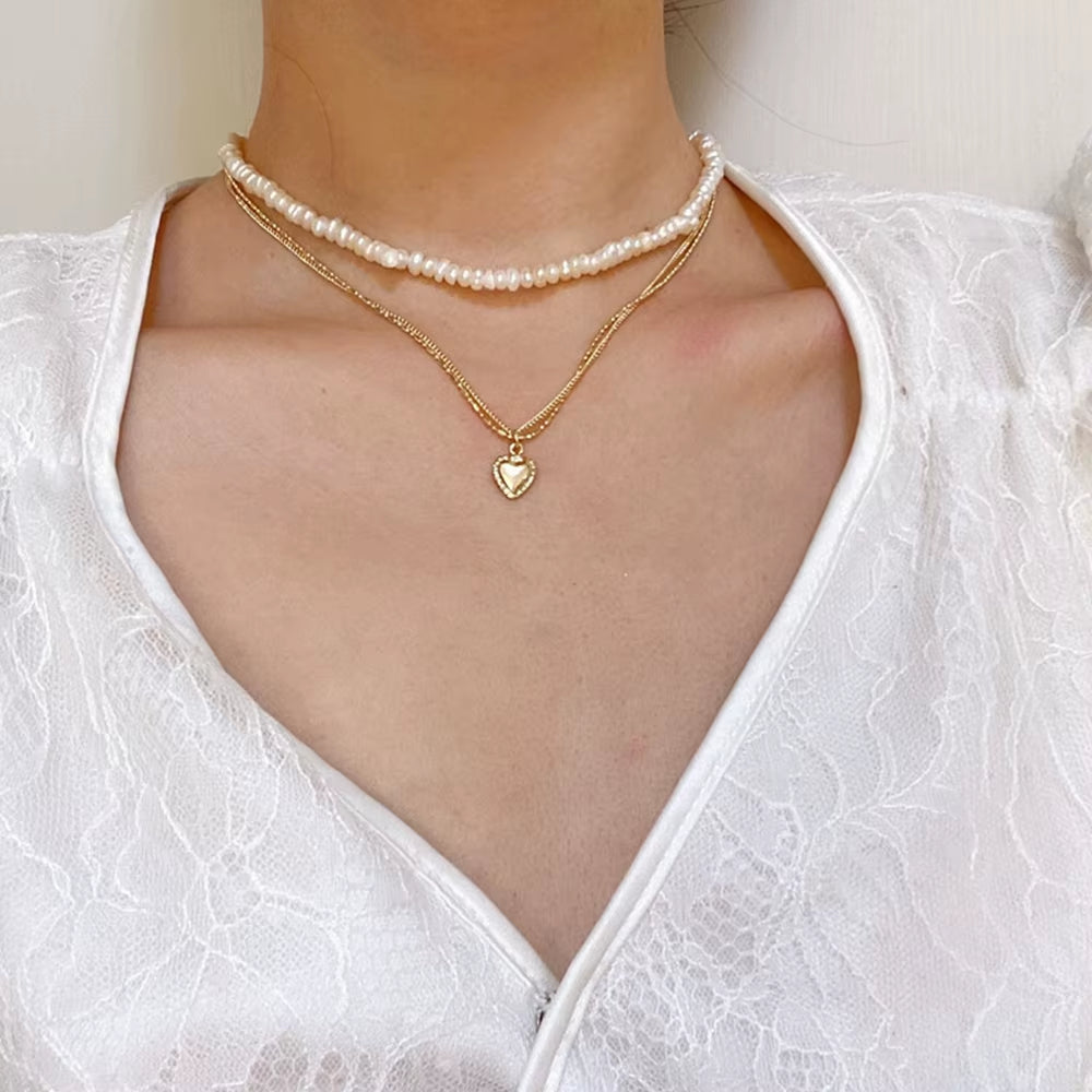 DAXI Beaded Choker Pearl Necklace for Women Gold Color Chain Necklace Pendant Collar Choker Chain Bead Necklace Vintage Jewelry