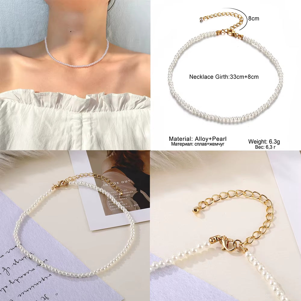 DAXI Beaded Choker Pearl Necklace for Women Gold Color Chain Necklace Pendant Collar Choker Chain Bead Necklace Vintage Jewelry