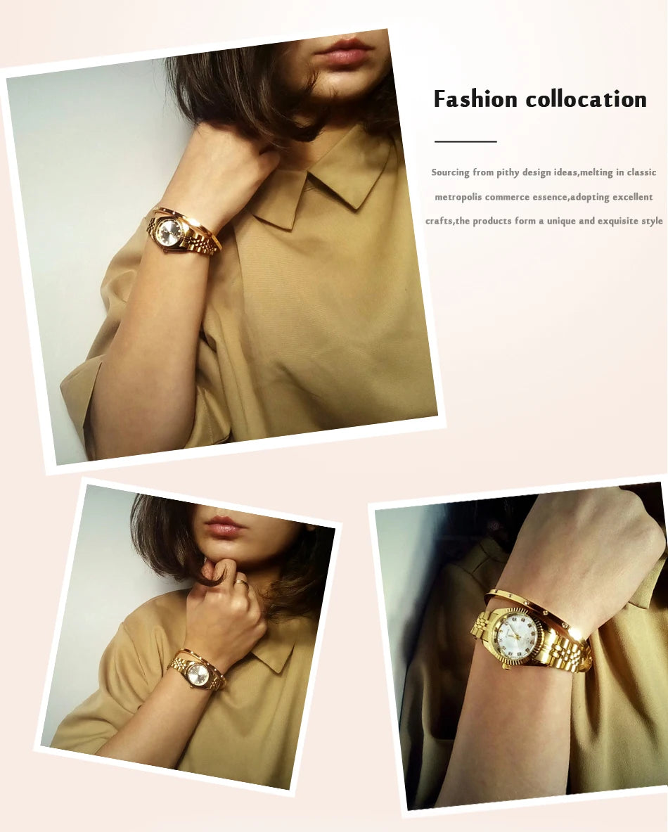 Women Golden & Silver Classic Quartz Watch Female Elegant Clock Luxury Gift Watches Ladies Waterproof Wristwatch