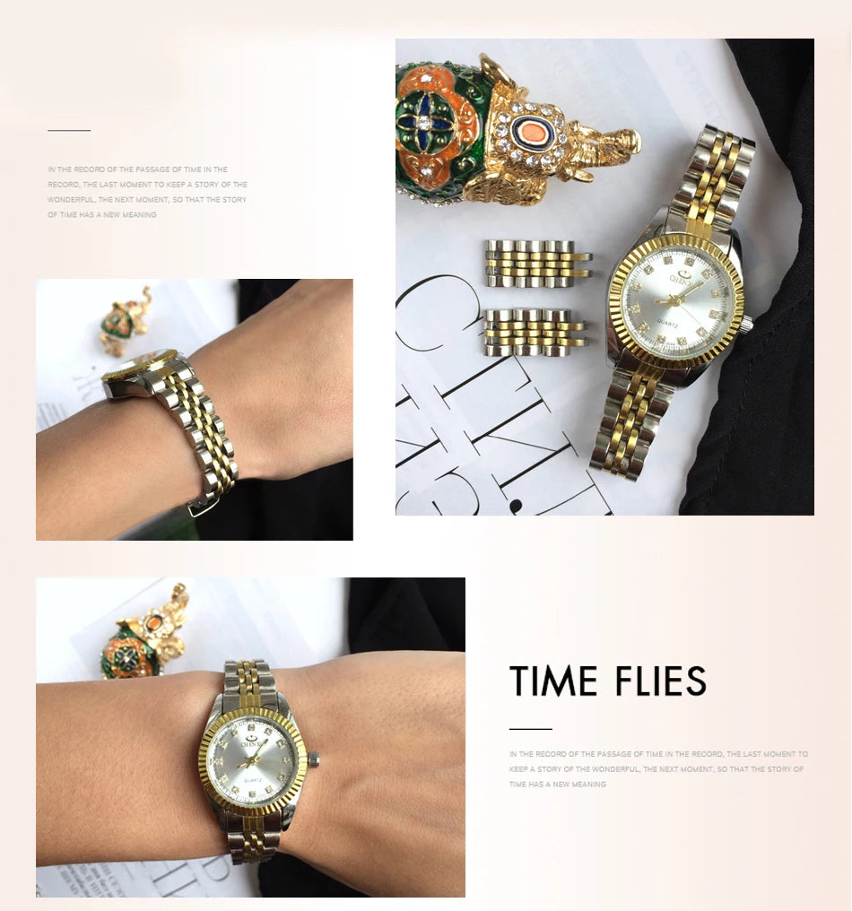 Women Golden & Silver Classic Quartz Watch Female Elegant Clock Luxury Gift Watches Ladies Waterproof Wristwatch