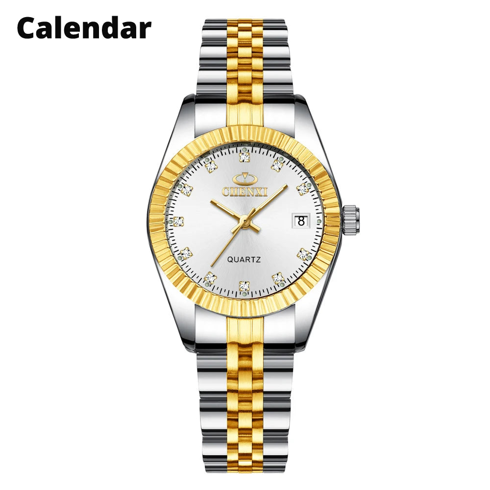 Women Golden & Silver Classic Quartz Watch Female Elegant Clock Luxury Gift Watches Ladies Waterproof Wristwatch