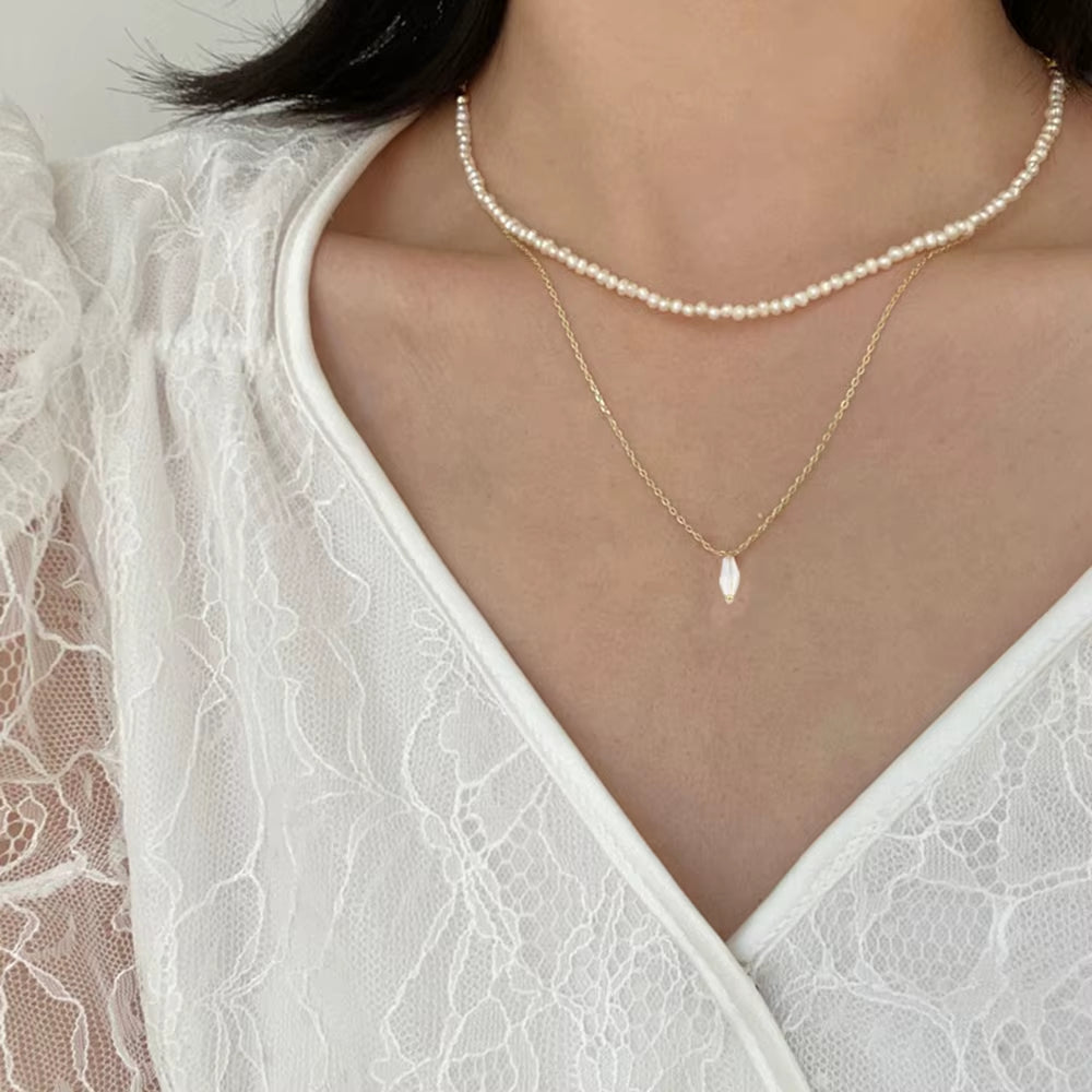 DAXI Beaded Choker Pearl Necklace for Women Gold Color Chain Necklace Pendant Collar Choker Chain Bead Necklace Vintage Jewelry
