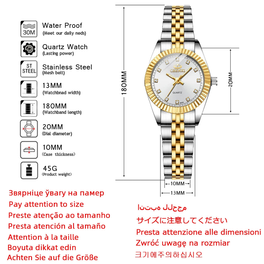Women Golden & Silver Classic Quartz Watch Female Elegant Clock Luxury Gift Watches Ladies Waterproof Wristwatch