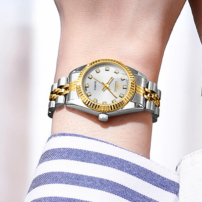 Women Golden & Silver Classic Quartz Watch Female Elegant Clock Luxury Gift Watches Ladies Waterproof Wristwatch